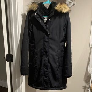 Abercrombie & Fitch Black Puffer Jacket with Faux Fur Trim